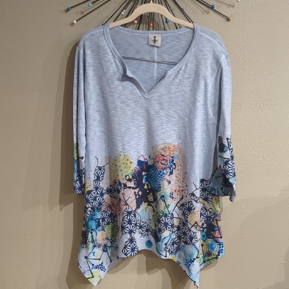 Inoah Women's Large Top Tunic Art To Wear Artsy Asymmetrical Bottom Boho